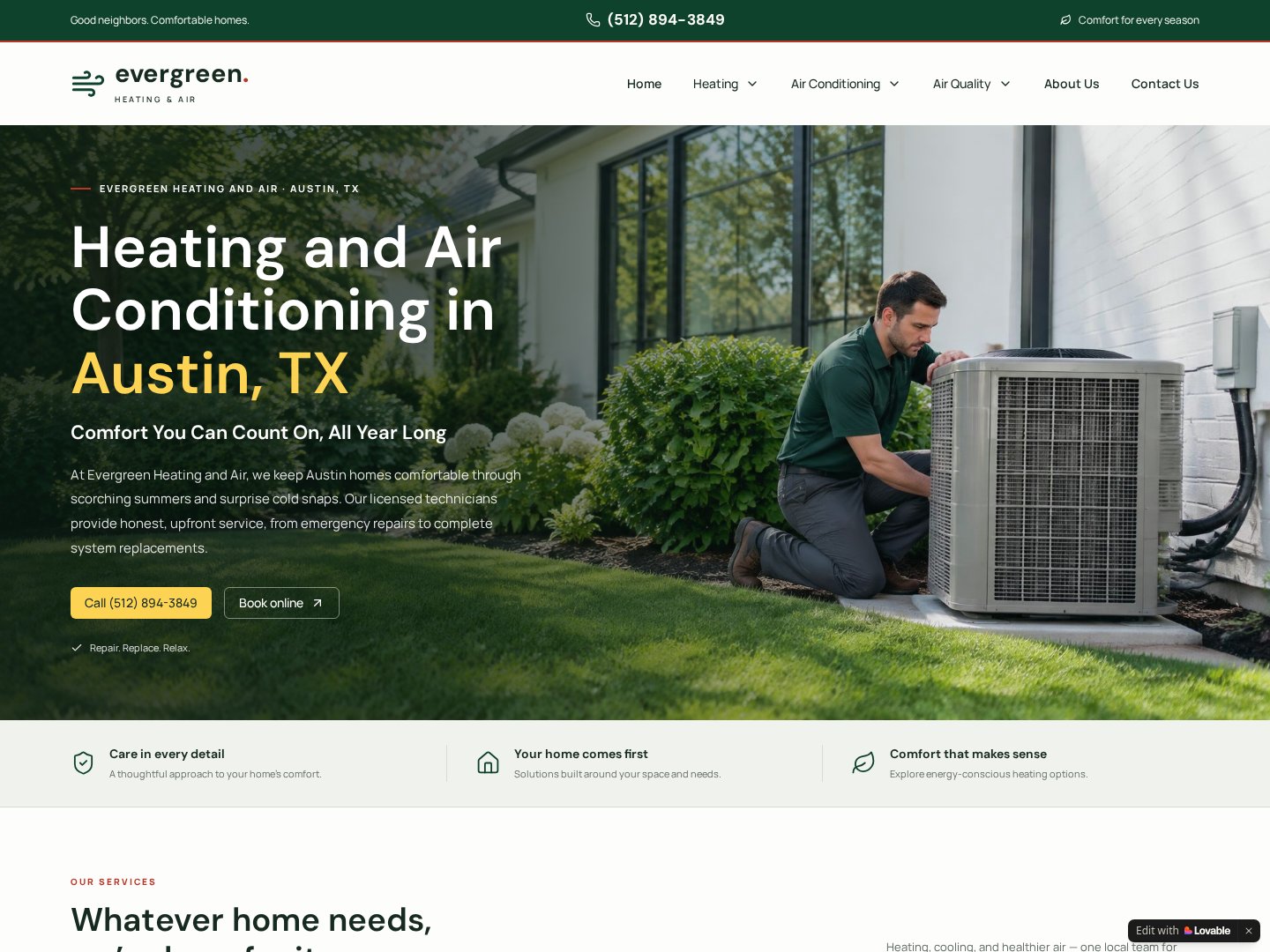 Evergreen Heating & Air website